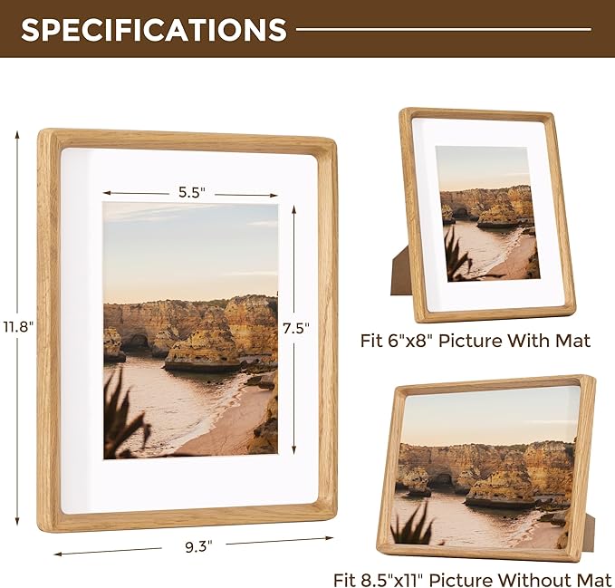8.5x11 Picture Frame USA-Sourced Natural White Oak Wood Solid Original Wood - Image 2