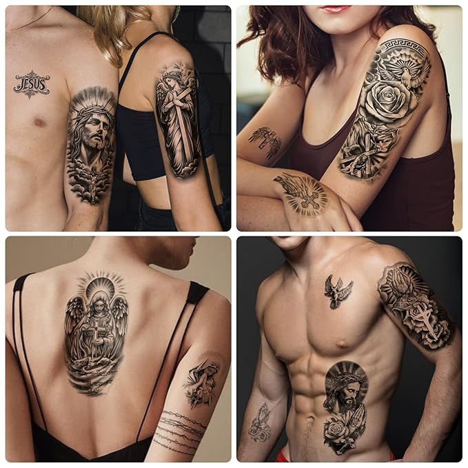 77 Sheets Christian Temporary Tattoo Adult, Religious Jesus Christ Cross Angels - Image 4