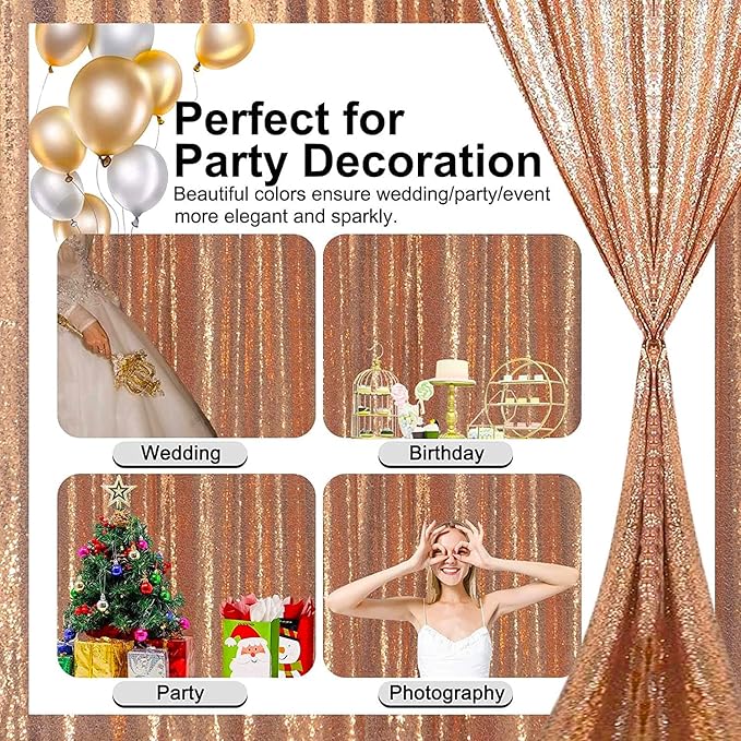 Rose Gold Curtain Backdrop 4FTx8FT 2 Panels Rose Gold Sequin Curtains - Image 6