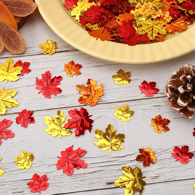 MARFOREVER Fall Glitter Confetti, Thanksgiving Metallic Foil Maple Leaves Fall - Image 6