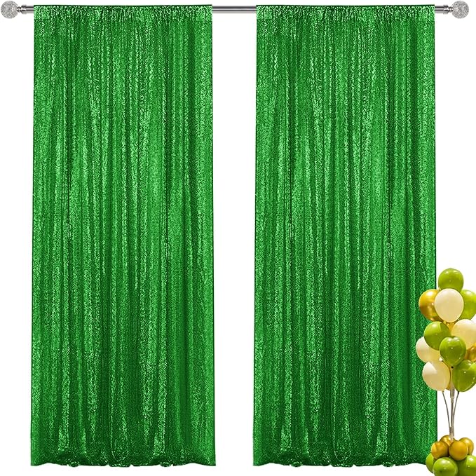Green Sequin Backdrop Curtain 2 Pieces 2FTx8FT Glitter Photography Backdrop by Unknown