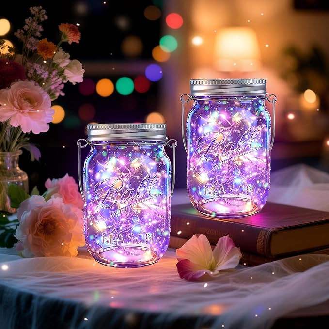 Solar Mason Jar Lights, 12 Pack 30 LED Firefly Fairy String Lights, Waterproof - Image 8