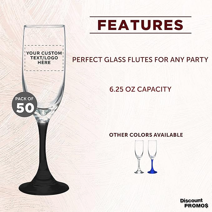 DISCOUNT PROMOS Custom Premiere Champagne Flutes 6.25 oz. Set of 50, - Image 2