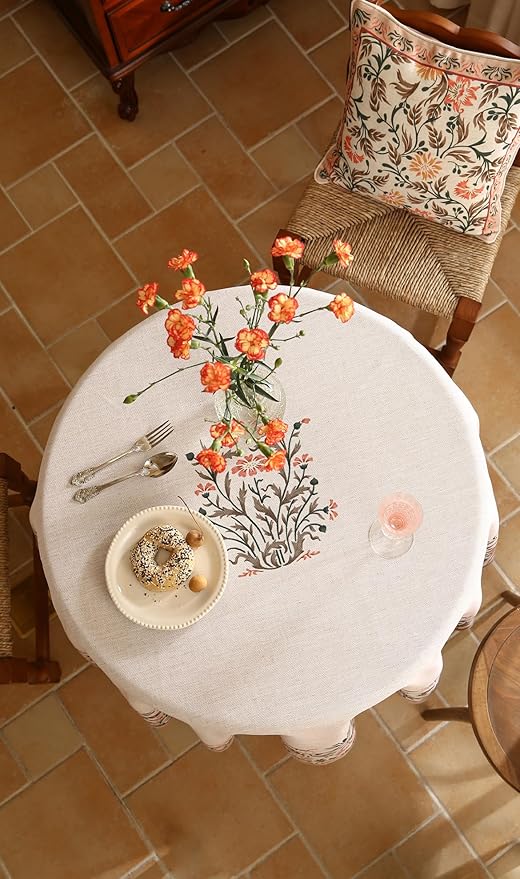 ISAENNE Floral Tablecloth for Round Tables, Linen Table Cloth - Image 7
