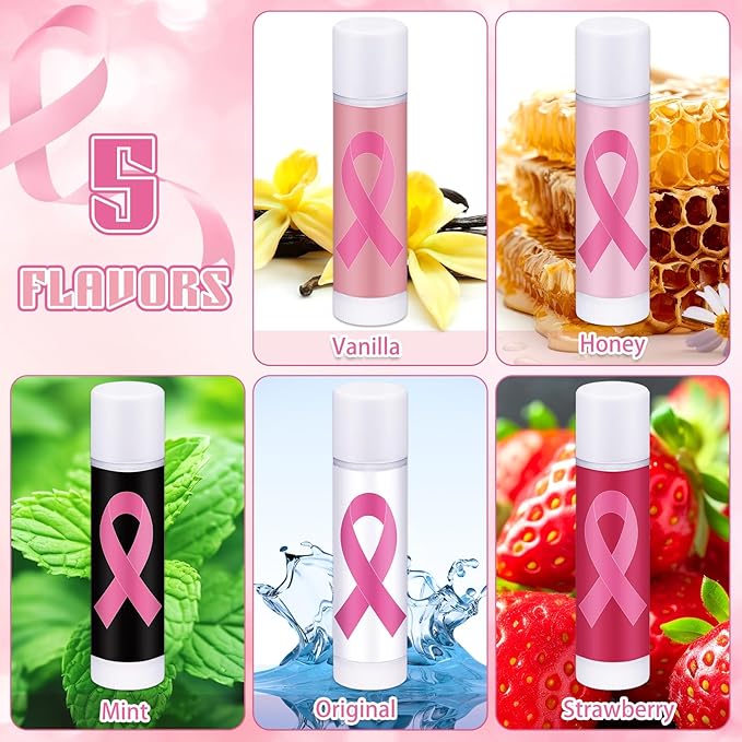30 Pack Breast Cancer Awareness Accessories Gifts Bulk Lip Balms Favors Pink - Image 2