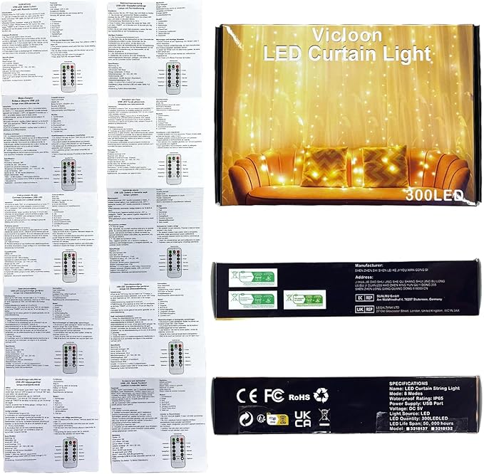 Vicloon Fairy Curtain Lights, Warm White LED 8 Mode 9.8x9.8Ft Waterproof - Image 16