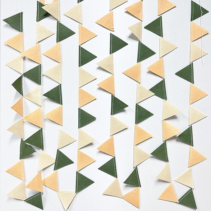 Sage Green Party Decorations Olive Green Tan Brown Cream Felt Hanging Triangle - Image 4