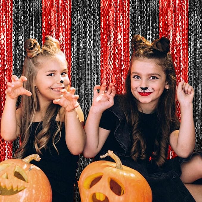 4 Pack Black Red Wave Foil Fringe Curtain Backdrop, 3.28Ft x 8.2Ft Metallic - Image 6