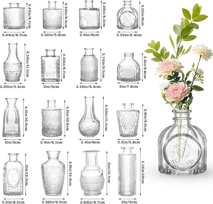 Glass Bud Vase Set of 16, Small Vases - Image 2