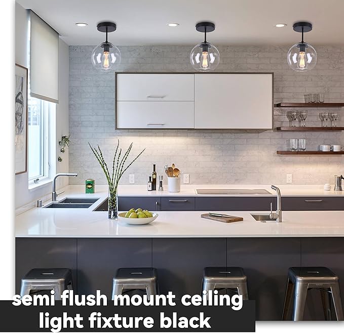Black Semi Flush Mount Ceiling Light Fixture - Image 8