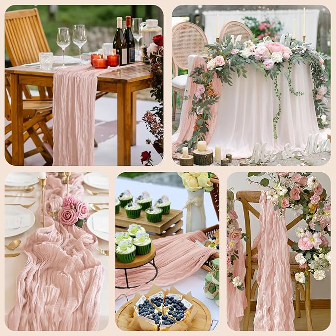 Asee'm 6PCS Table Runner Cheesecloth 10FT Dusty Pink Boho Gauze Fabric Rustic - Image 7