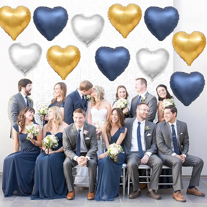 Blue Gold Silver Heart Balloons - Image 3