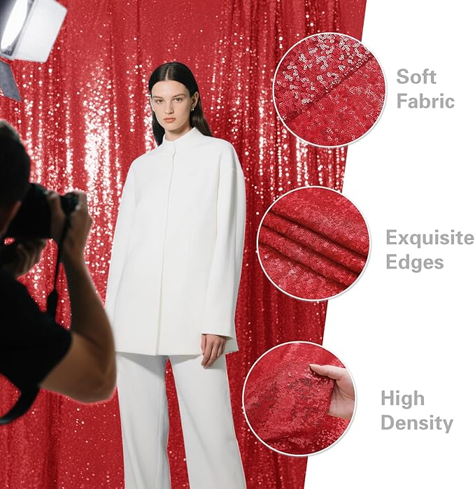 Red Sequin Backdrop Curtain 4 Pieces 2FTx8FT Glitter Photography Backdrop - Image 6