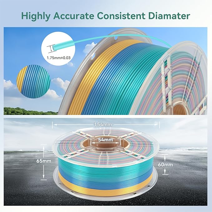 Kingroon Rainbow Filament 3D Printer Filament Color Changing 1kg Dimensional - Image 7