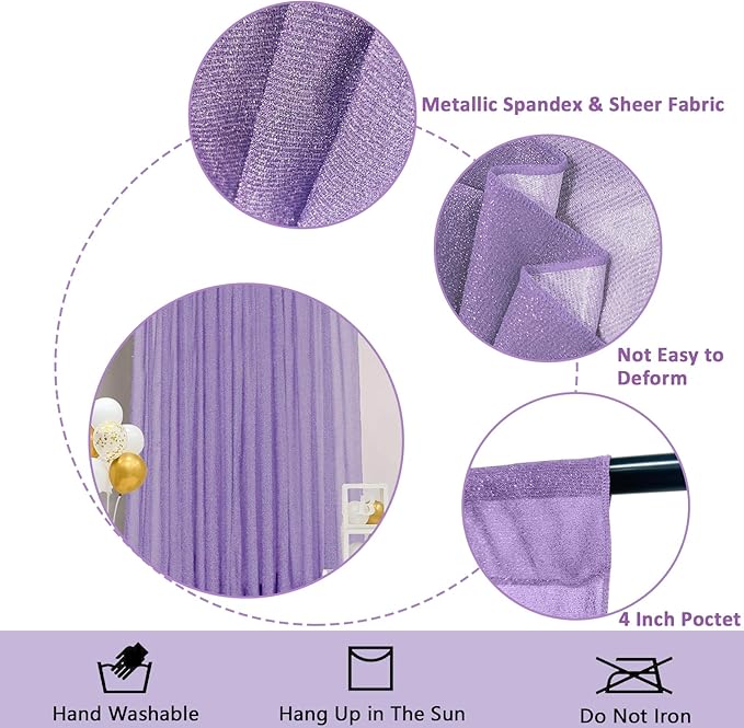 10x10FT Lavender Purple Metallic Sheer Spandex Backdrop, 1 Panel Glitter - Image 3