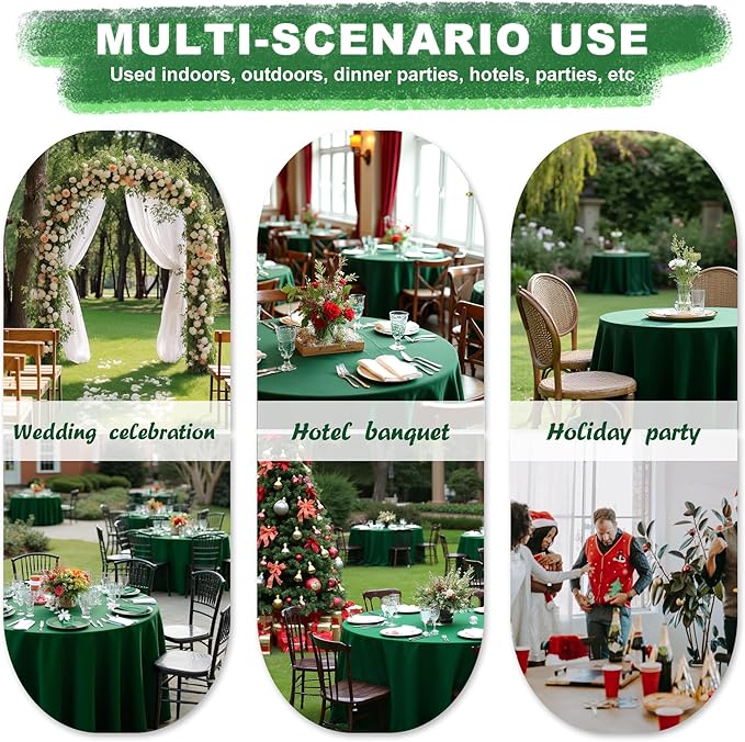 sancua 6 Pack Round Tablecloth 90 Inch Hunter Green, Stain and Wrinkle - Image 8