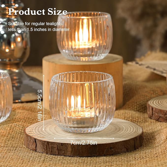 Set of 6 Ribbed Glass Votive Candle Holders, and Home Decor - Image 4