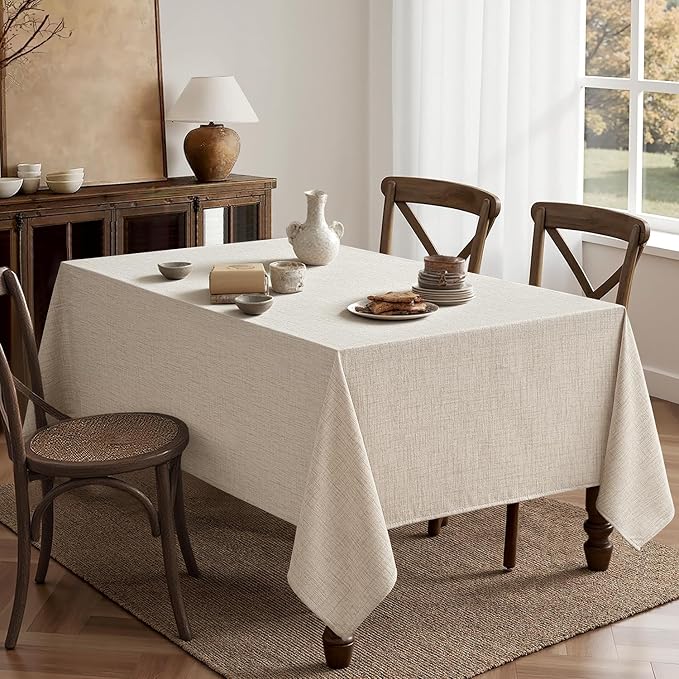 MIULEE Grayish White Linen Tablecloth 60x104 Inch Rectangle Table Cloth - Image 6