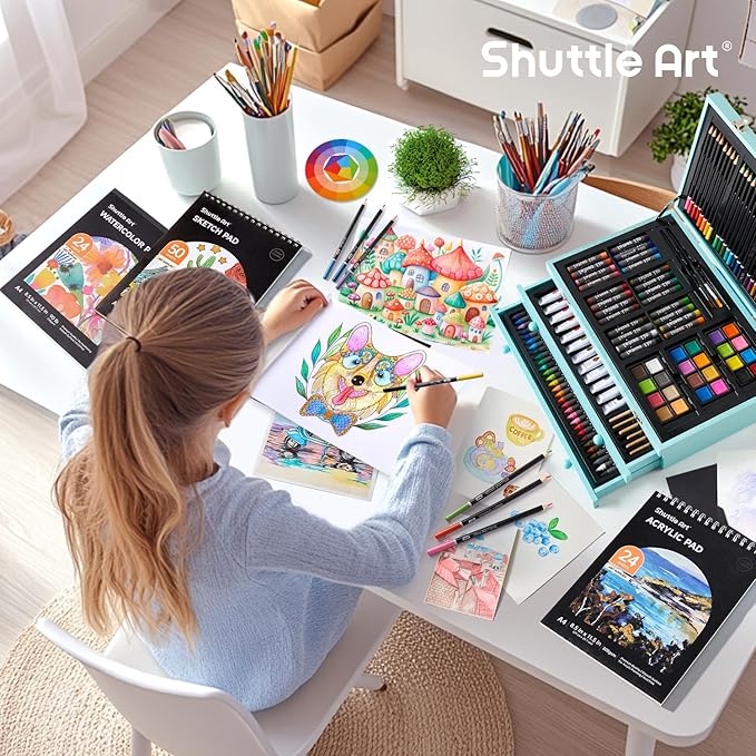 Shuttle Art Deluxe Gift Art Kit, 202-Piece Wooden Art Supplies Set - Image 8