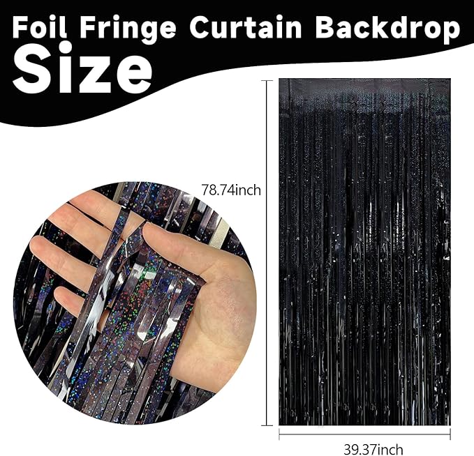 5 Pack Black Photo Backdrop Party Streamers Metallic Tinsel Curtains - Image 2
