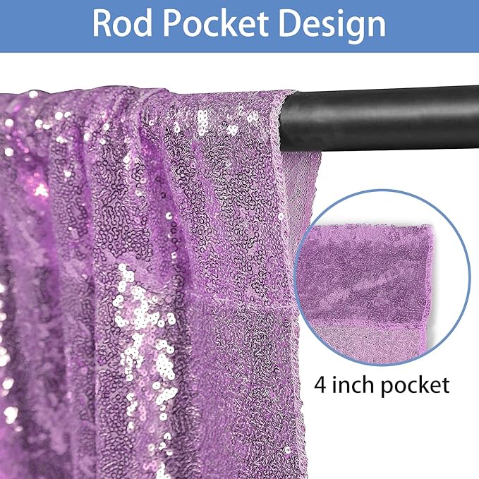 Hahuho Lavender Sequin Backdrop Curtain, Party Decoration（4 Panels, 2FT x 8FT - Image 2