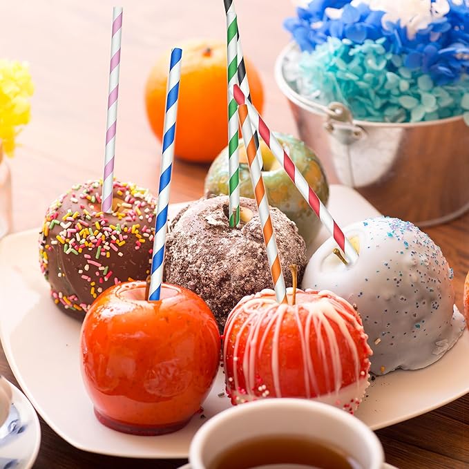 200 Striped Paper Straws, Biodegradable Disposable Drinking Colorful Straws - Image 3