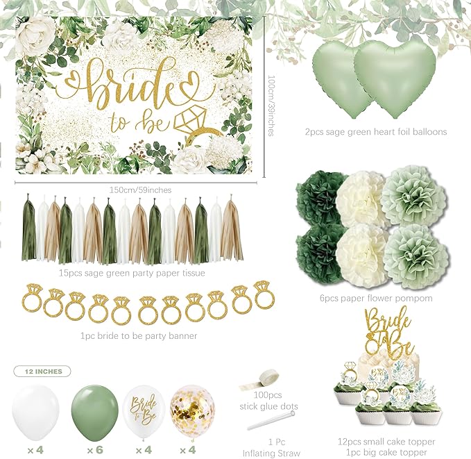 Sage Green Bridal Shower Decorations, Bachelorette Party Decorations, Bride to - Image 2