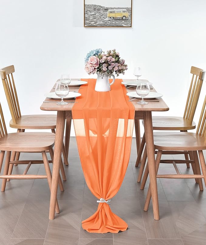 5 Pack 10Ft Chiffon Orange Table Runner Sheer 29x120 Inch - Image 3