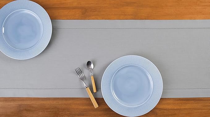 Solino Home Cotton Linen Light Grey Table Runner 120 Inches Long - Image 4