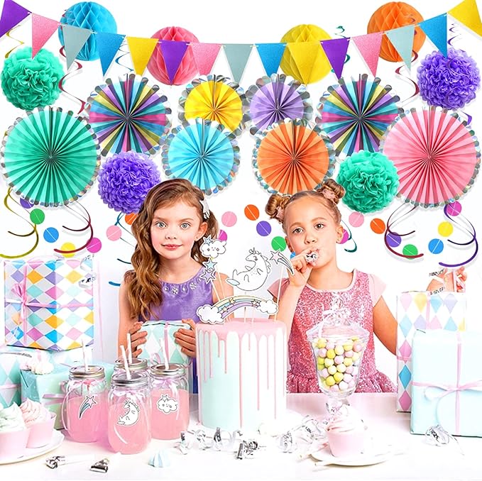 Colorful Hanging Paper Fan Party Decorations, Birthday Decorations Supplies - Image 5
