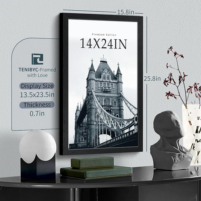 14x24 Poster Frame 3 Pack, Textured Black Solid Wood Gallery Picture Frame - Image 2