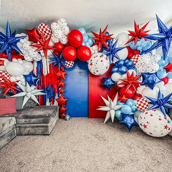 Red Blue Silver Star Balloons 12pcs, 27/22 Foil Inch Star Explosion Balloons - Image 2