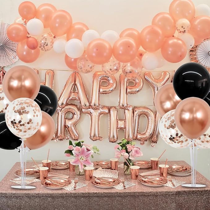 TONIFUL Black and Rose Gold Balloon Centerpieces - Image 4