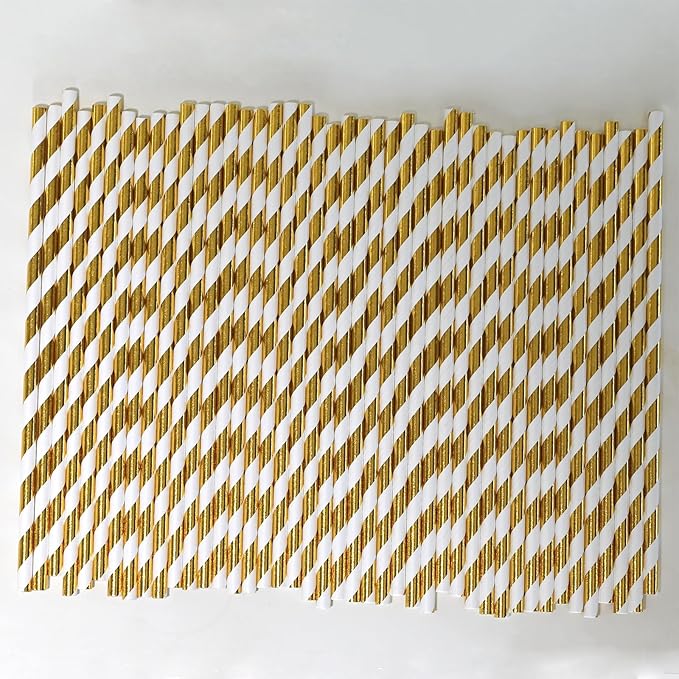 Disposable Gold White Straws - Image 8