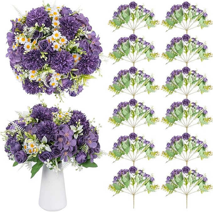 12 Packs Peonies Artificial Flowers, Silk Artificial Peonies Flowers Fake Peony by GOSTADY