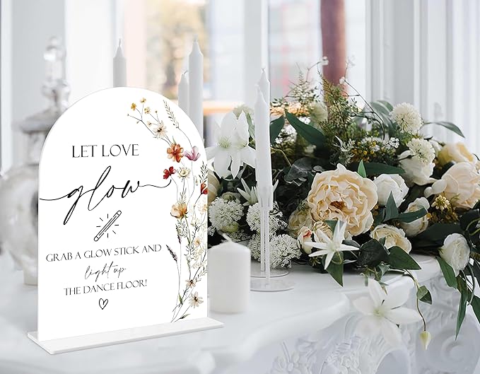Boho Floral Let Love Glow Sign, 6 x 8 Inch White Arch Acrylic Wedding Sign - Image 4