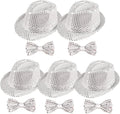 10 Pcs Unisex Sequin Fedora Hat Sequin Bow Ties Set Bling Retro Dance Jazz Cap by Elfcool