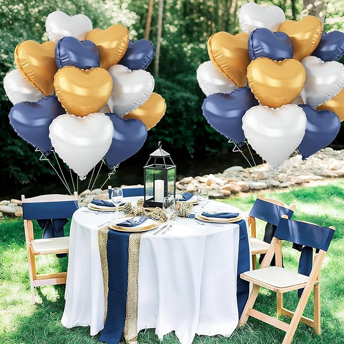 Blue Gold Silver Heart Balloons - Image 5