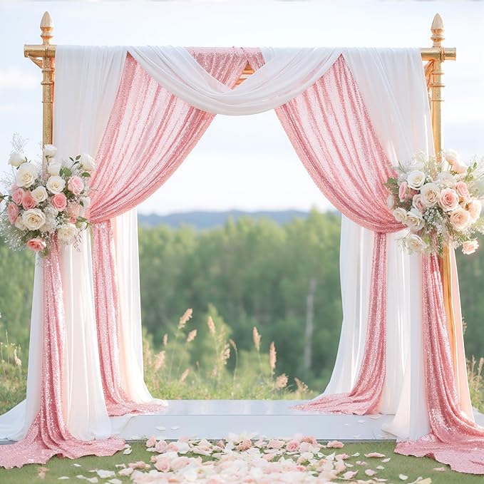 Wedding Arch Draping Fabric, 1 Panel 28" x19ft White Arch Drapes & 1 Panel 16" - Image 6