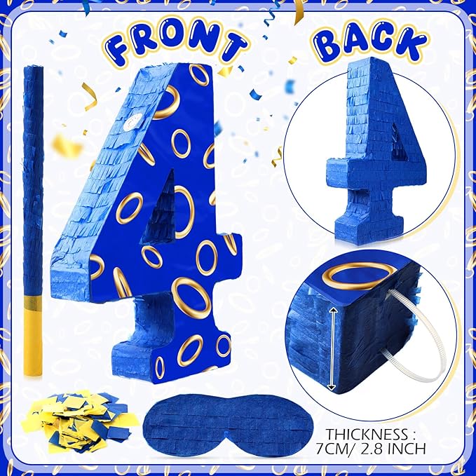 Number 4 Blue and Golden Rings Piñata - Image 4