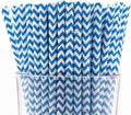 Pack of 300 Sky Blue Chevron Biodegradable 4-Ply Paper Drinking Straws by Stephanie+Imports