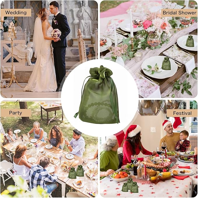 20 Pcs Moss Green Small Organza Bags 3X4 inch - Image 6