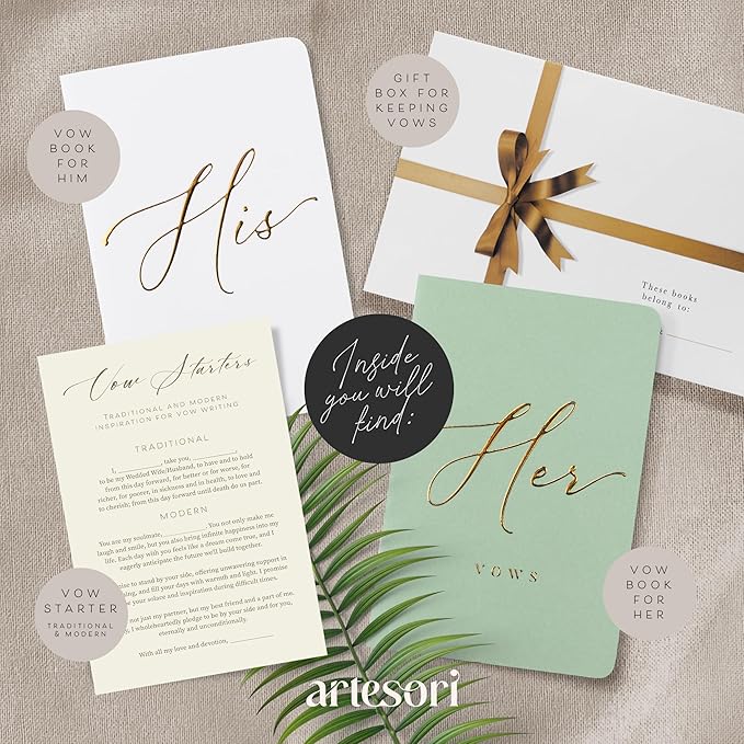 ARTESORI Wedding Vow Book for Her & Him, Soft Touch, 28 Lined Pages, Wedding - Image 2
