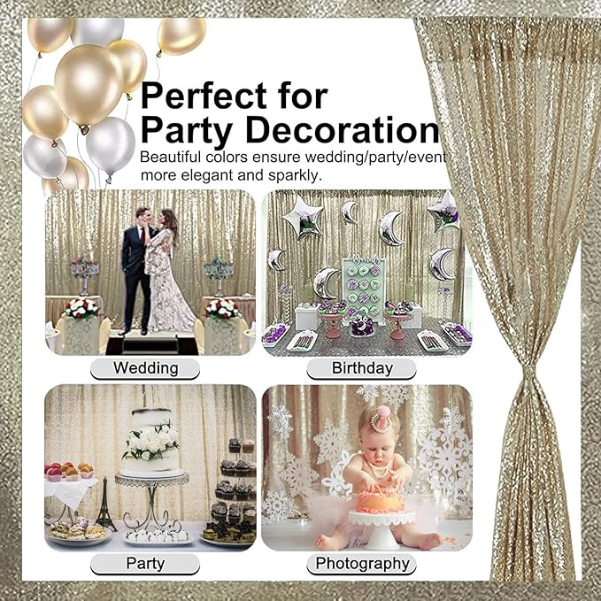 Champagne Backdrop Curtain 4FTx8FT 2 Panels Champagne Gold Sequin Backdrop - Image 5