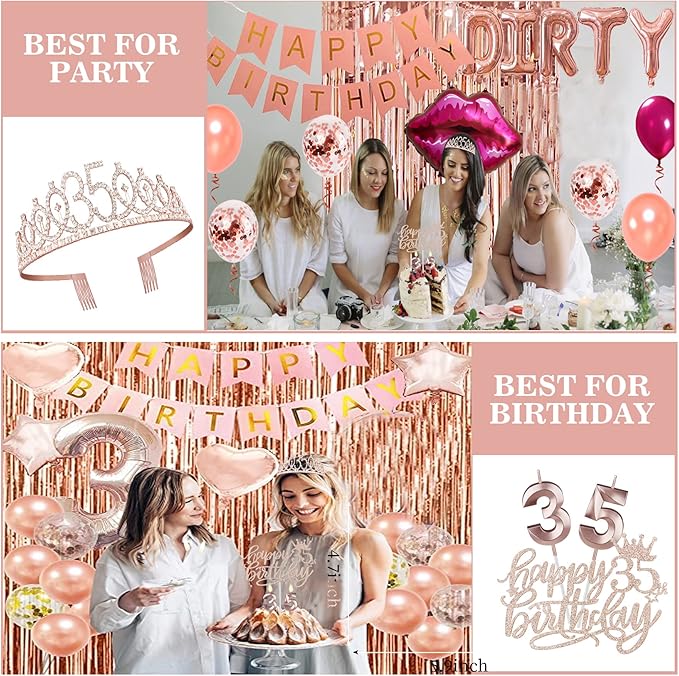 35th Birthday Decorations for Women Including Sash, Tiara/Crown, Numeral - Image 8