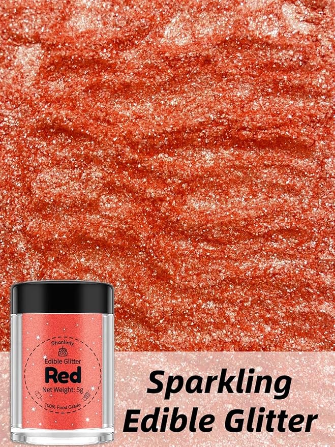 Shanlinly Red Edible Glitter for Cakes Drinks - Image 2