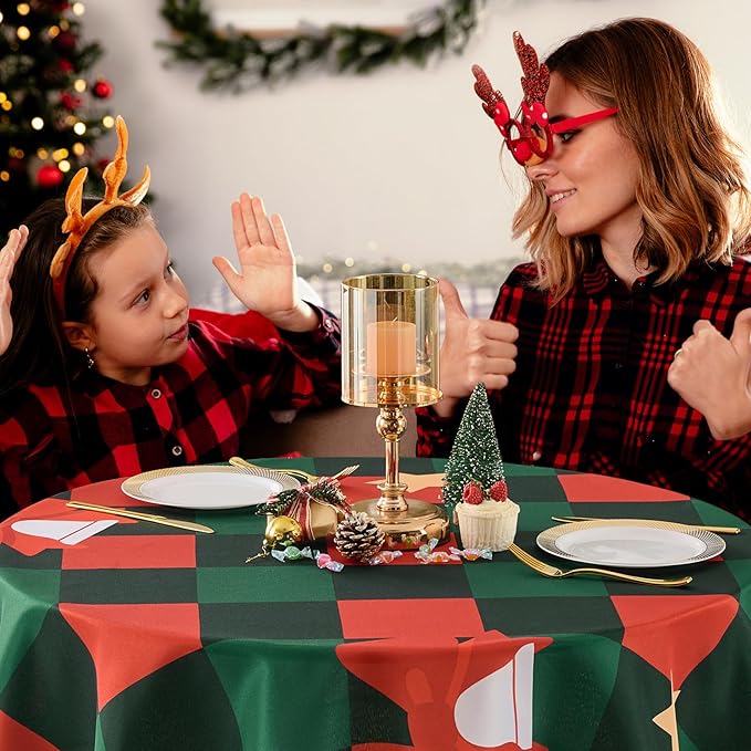 Christmas Tablecloth Round 60 Inch Waterproof, Machine Washable Checkered - Image 6