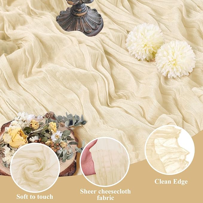 Asee'm 2pcs Cheesecloth Table Runner 120 Inches Long Beige Boho Gauze Cheese - Image 3