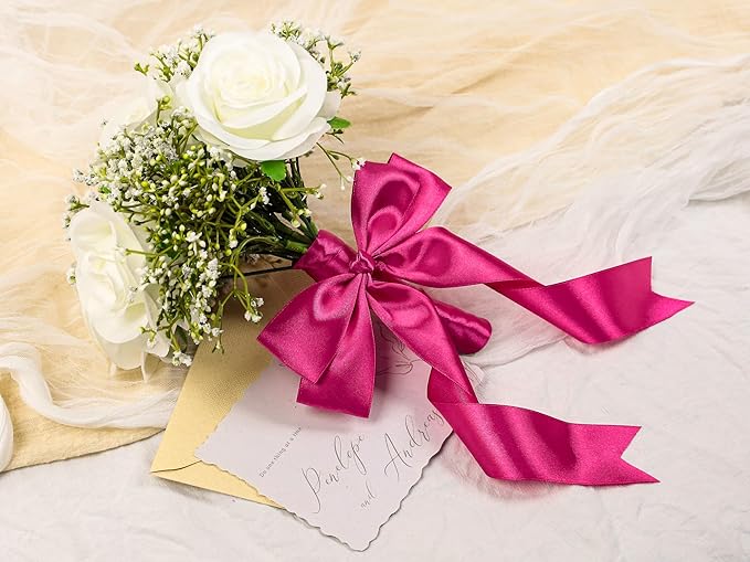 Rose Red Satin Ribbon 1-1/2 inch X Continuous 100 Yards, Single Face Polyester - Image 6
