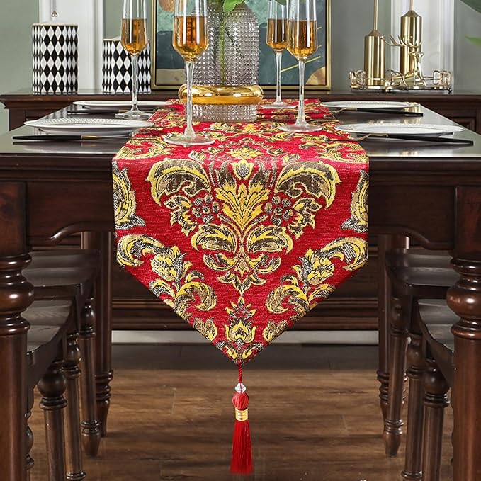 Exquisite Red Table Runner Large 108 inch Tassels Dazzling Vintage European - Image 7